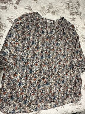 Floral Peasant Blouse - Blue & Rust Floral Rose+ Olive